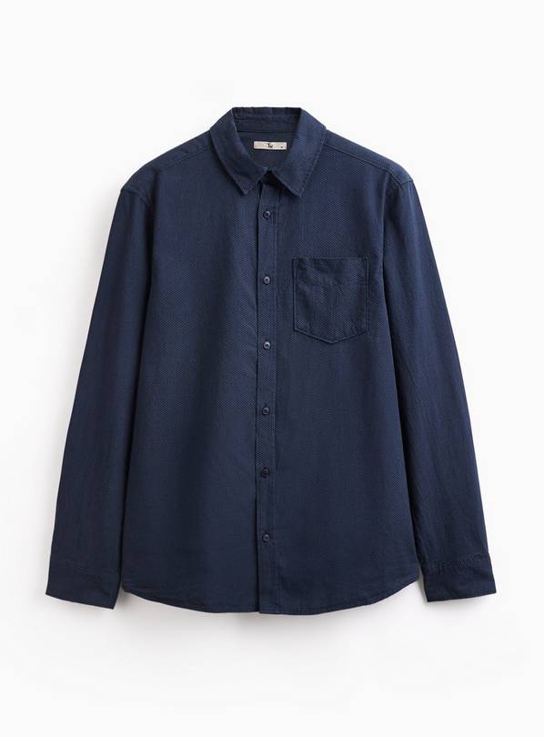 Navy Pin Dot Long Sleeve Shirt L