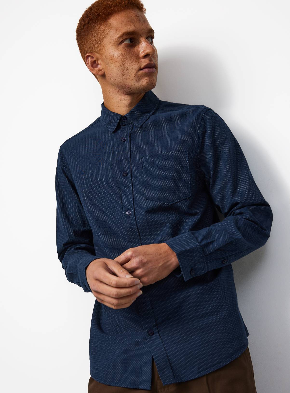 Navy Pin Dot Long Sleeve Shirt XXXL - Image 1