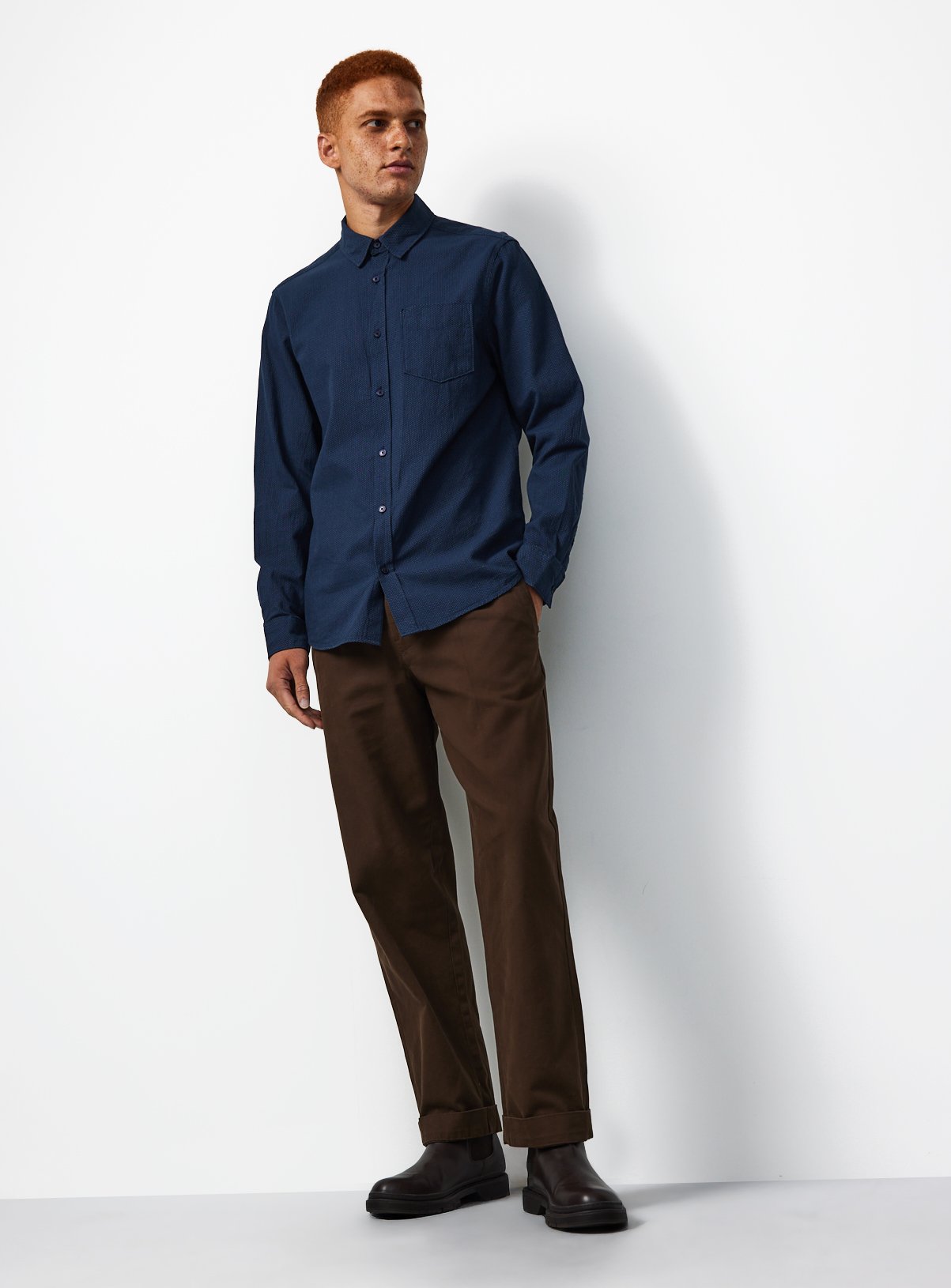 Navy Pin Dot Long Sleeve Shirt XXXL - Image 2 thumbnail