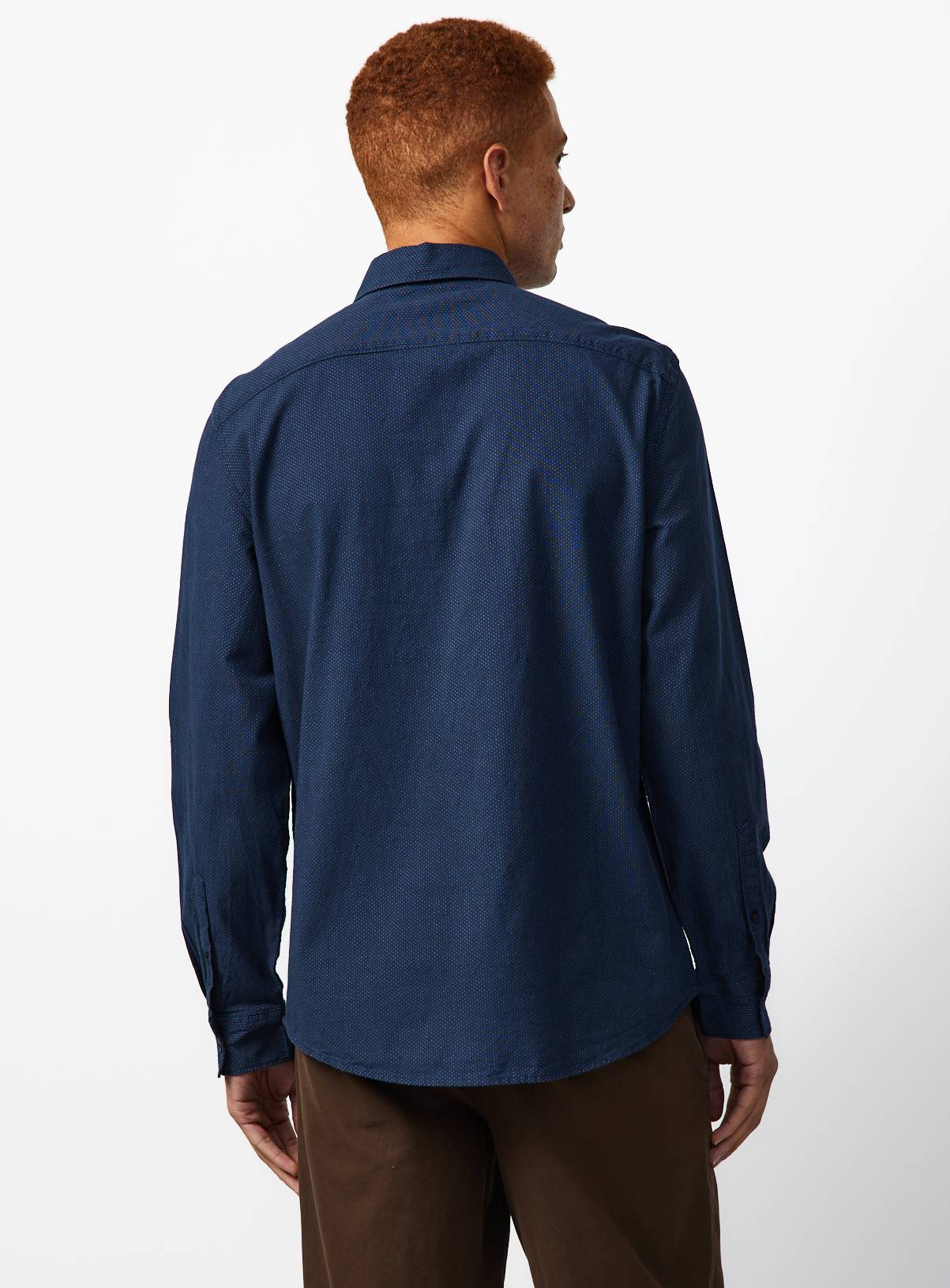 Navy Pin Dot Long Sleeve Shirt XXXL - Image 5