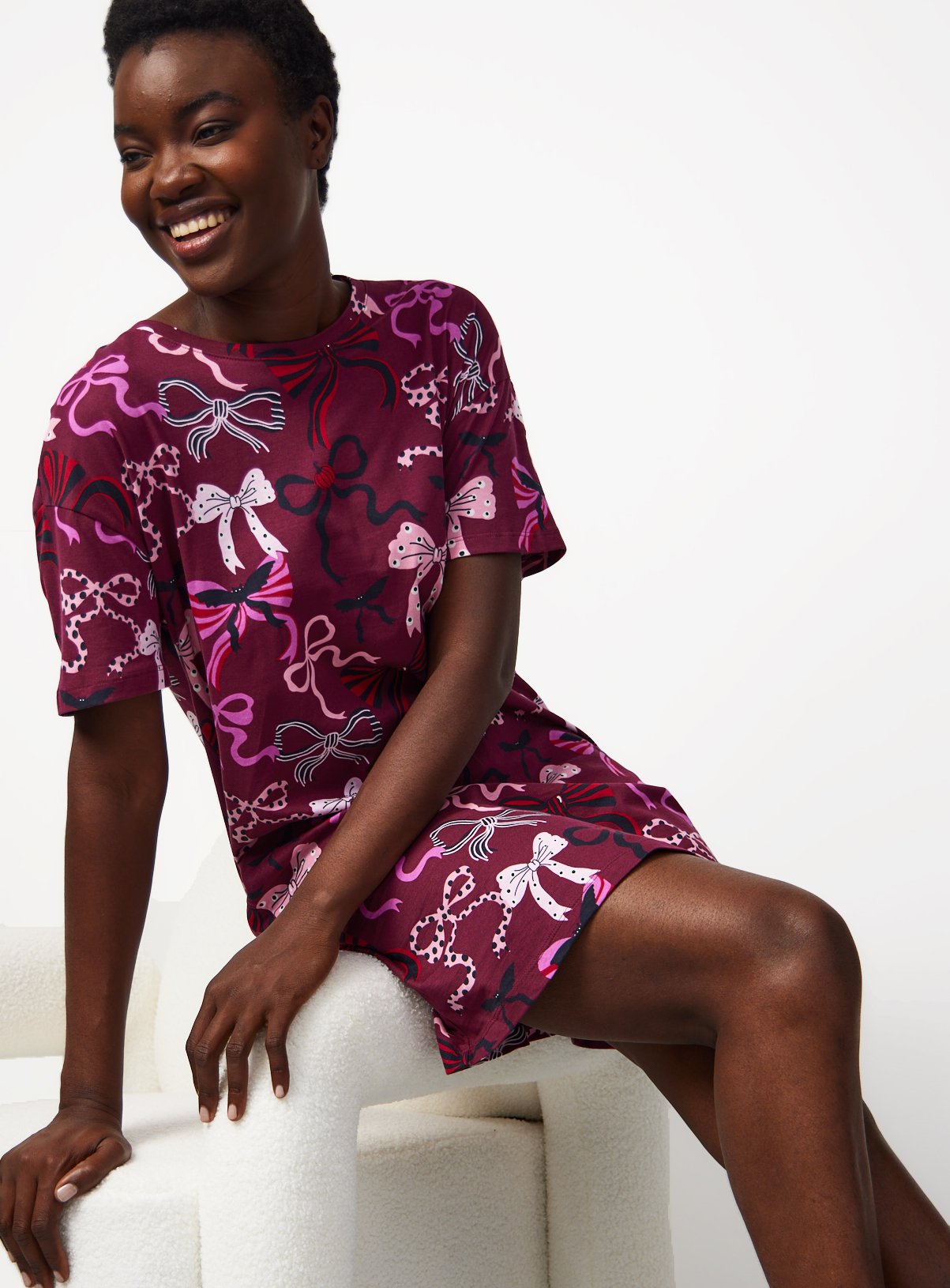 Plum Halloween Bow Print Sleep Tee M - Image 2 thumbnail