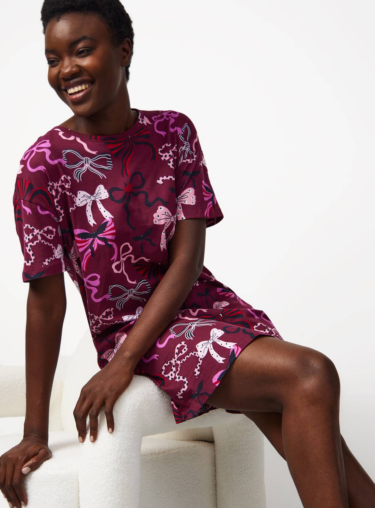 Plum Halloween Bow Print Sleep Tee M - Image 2