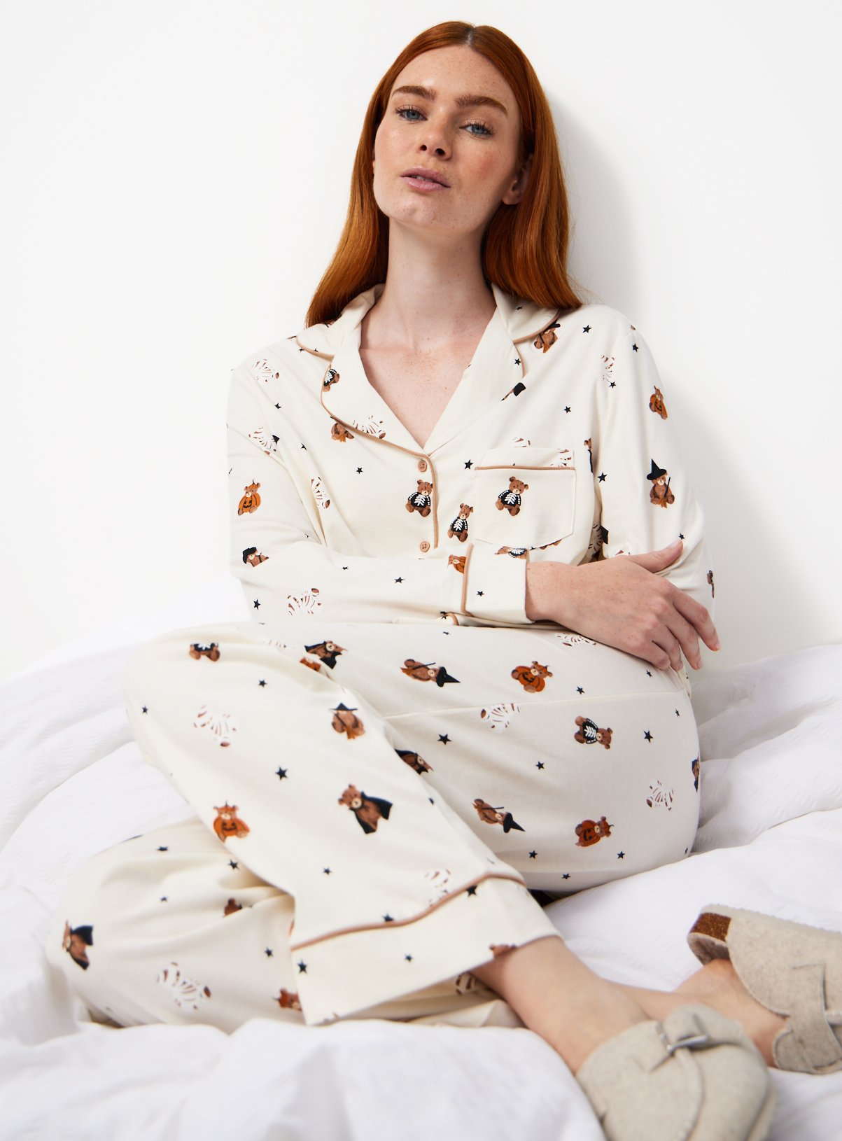Cream Halloween Bears Print Traditional Pyjamas L - Image 1 thumbnail