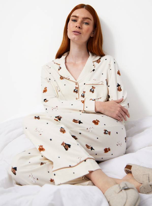 Cream Halloween Bears Print Traditional Pyjamas M