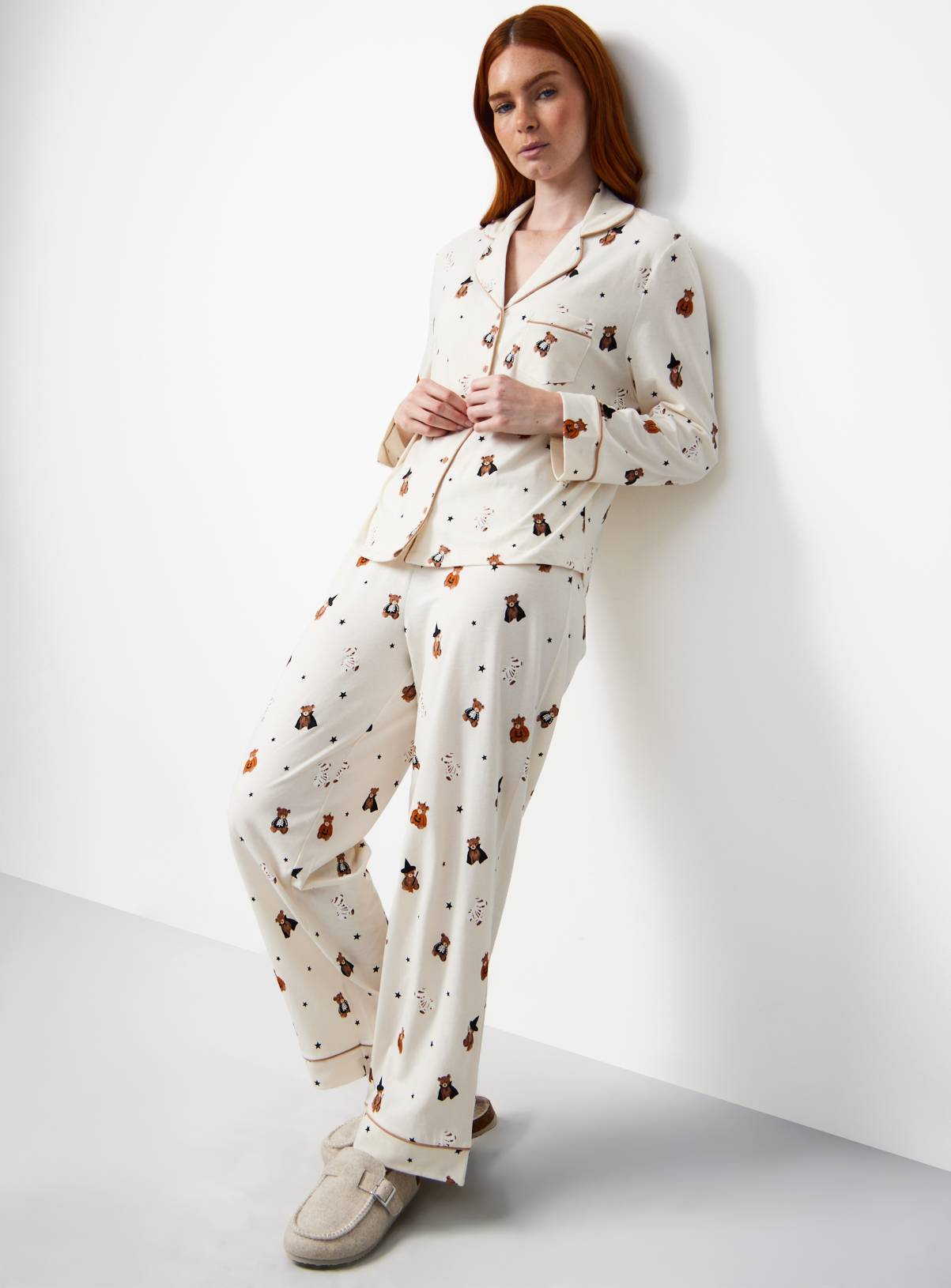 Cream Halloween Bears Print Traditional Pyjamas L - Image 2