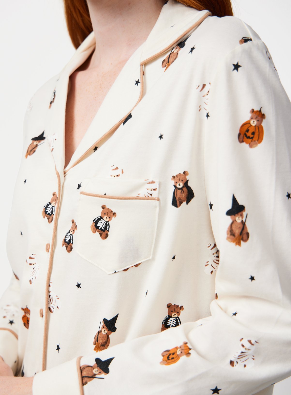 Cream Halloween Bears Print Traditional Pyjamas L - Image 3 thumbnail