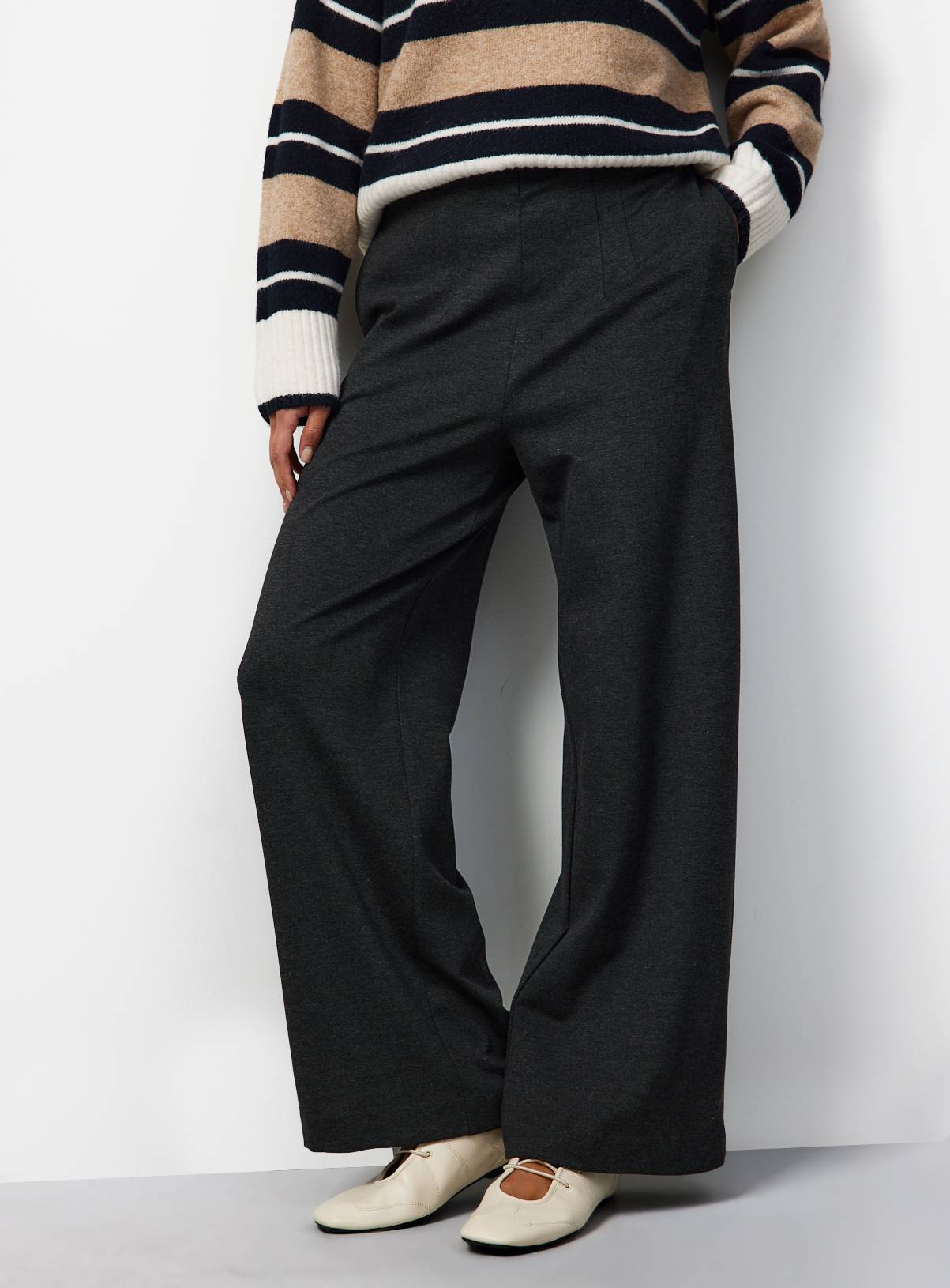 Charcoal Ponte Wide Leg Trousers 22L - Image 1