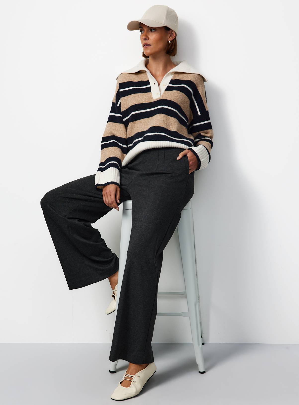 Charcoal Ponte Wide Leg Trousers 22L - Image 2