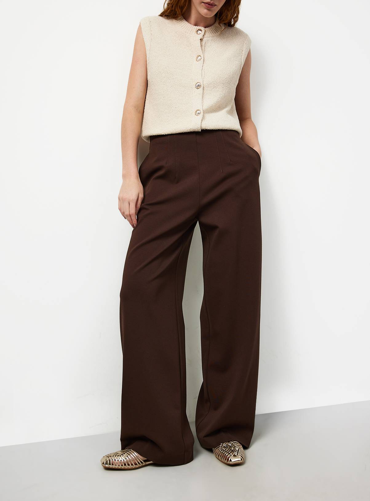 Brown Wide Leg Ponte Trousers 16R - Image 1