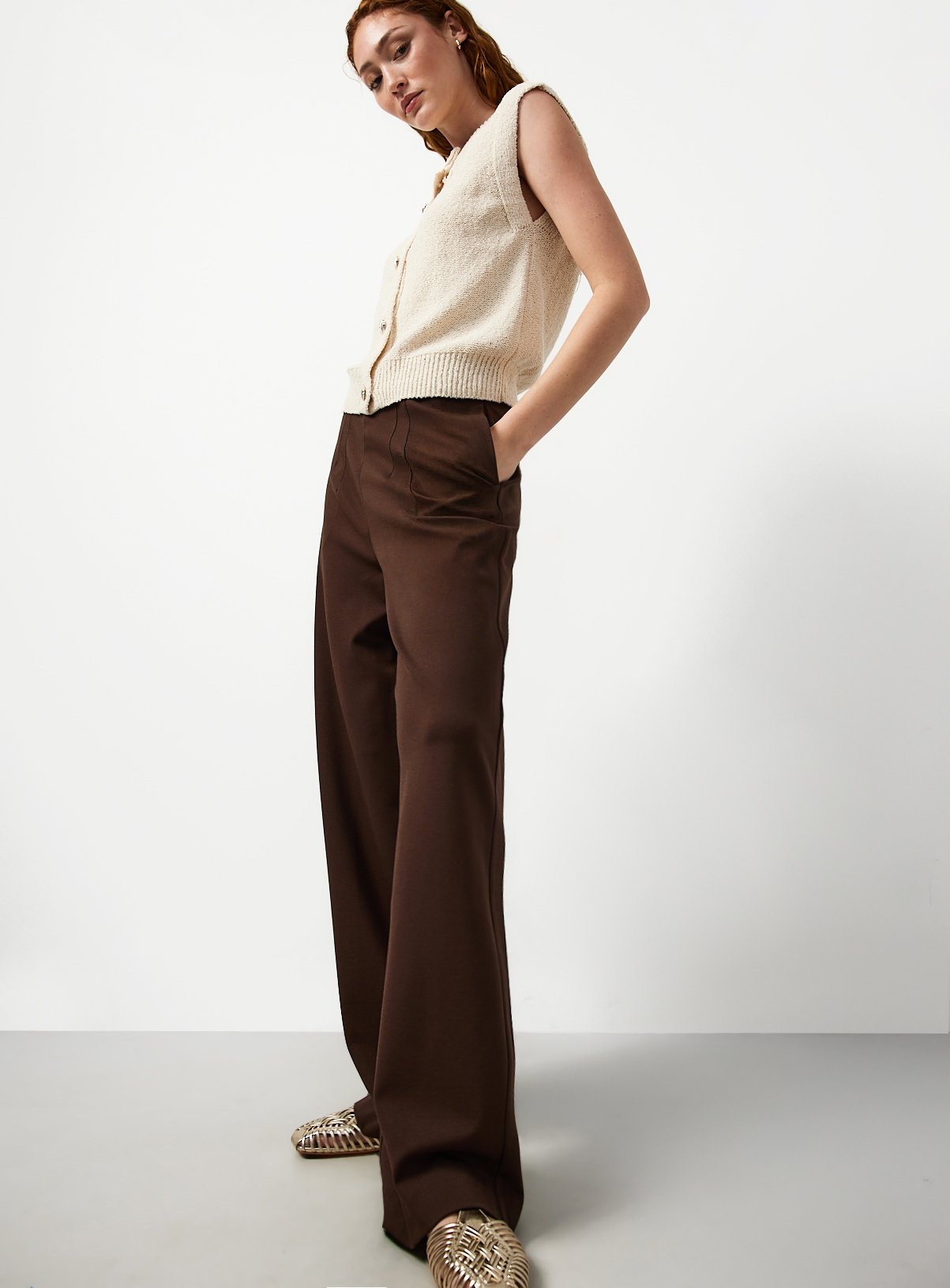 Brown Wide Leg Ponte Trousers 16R - Image 2 thumbnail