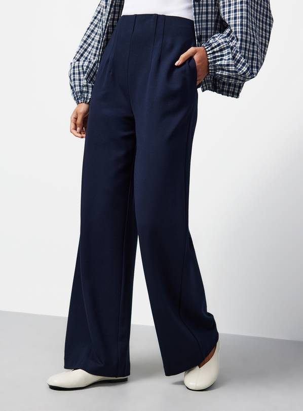 Navy Ponte Wide Leg Trousers 10L