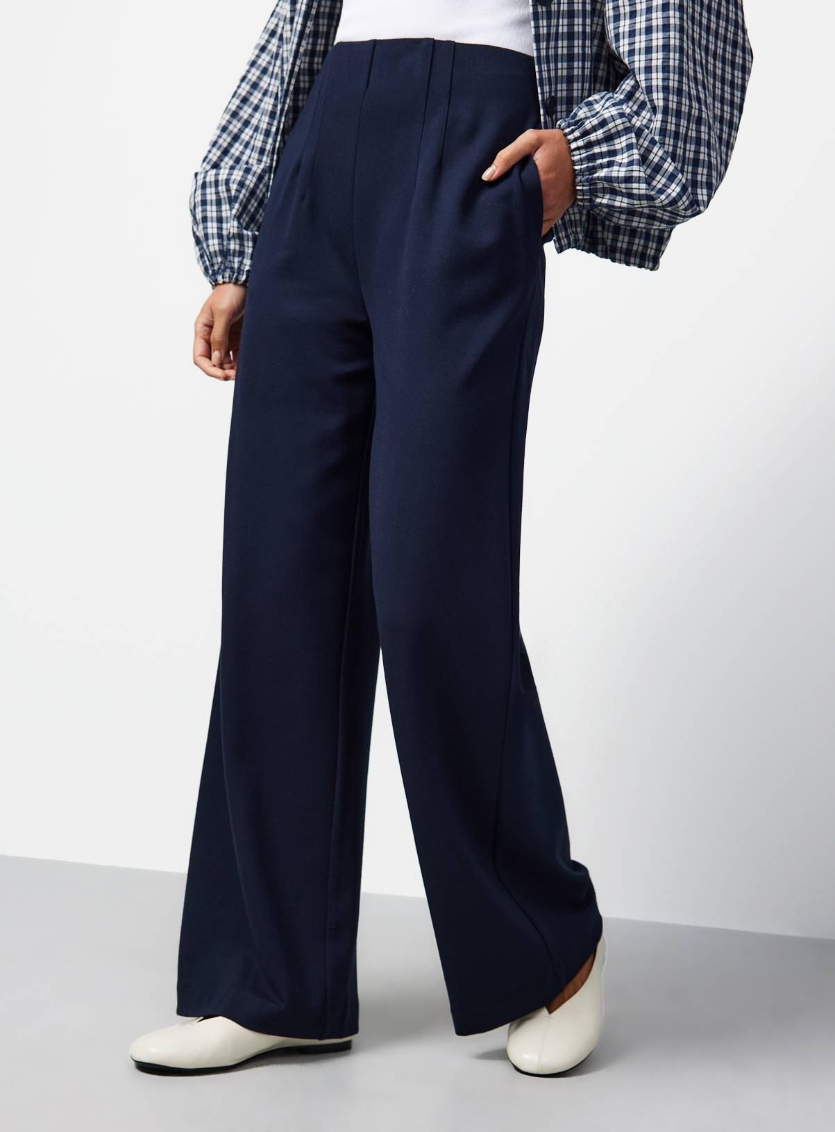 Navy Ponte Wide Leg Trousers 20L - Image 1