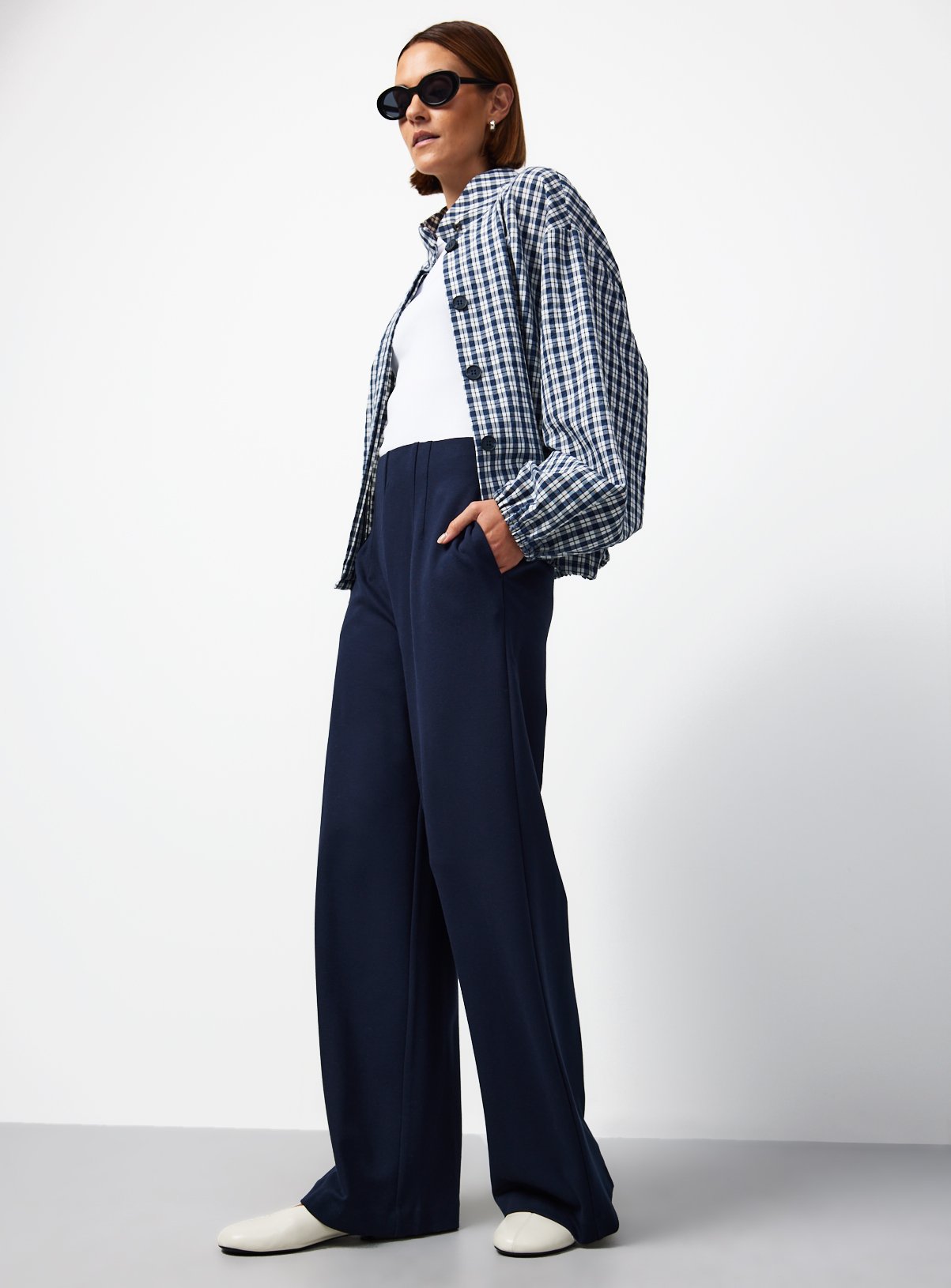 Navy Ponte Wide Leg Trousers 20L - Image 2 thumbnail