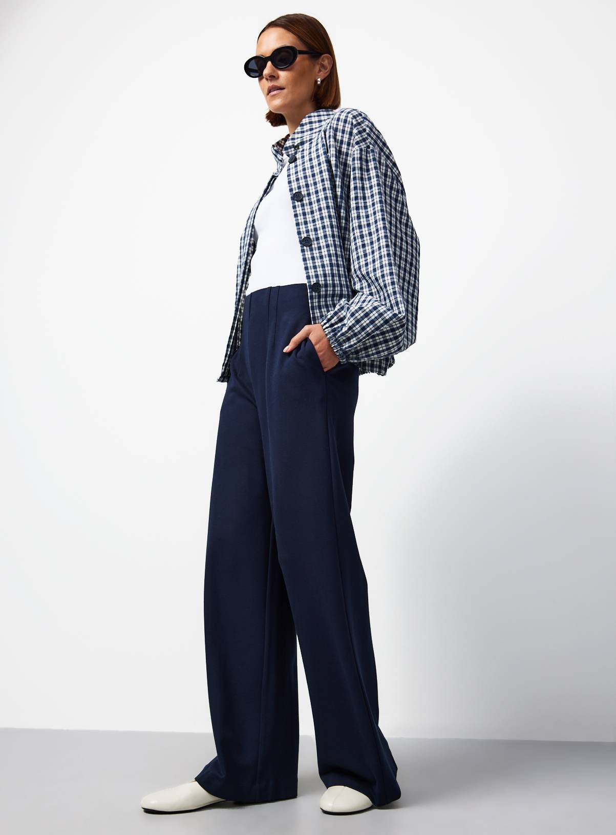 Navy Ponte Wide Leg Trousers 20L - Image 2