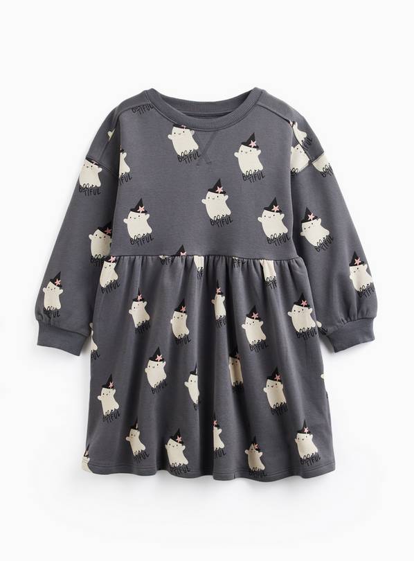 Grey Halloween Ghost Print Sweatshirt Dress 4-5 years