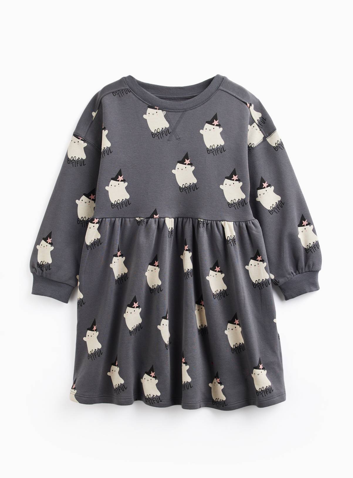 Grey Halloween Ghost Print Sweatshirt Dress 5-6 years - Image 1