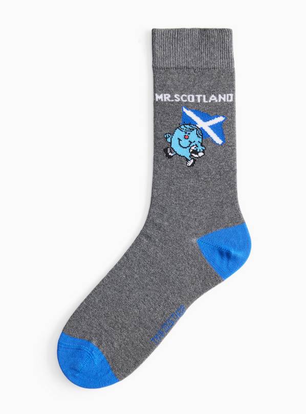 Grey Mr Men and Little Miss Mr Scotland Print Ankle Socks 6-8.5