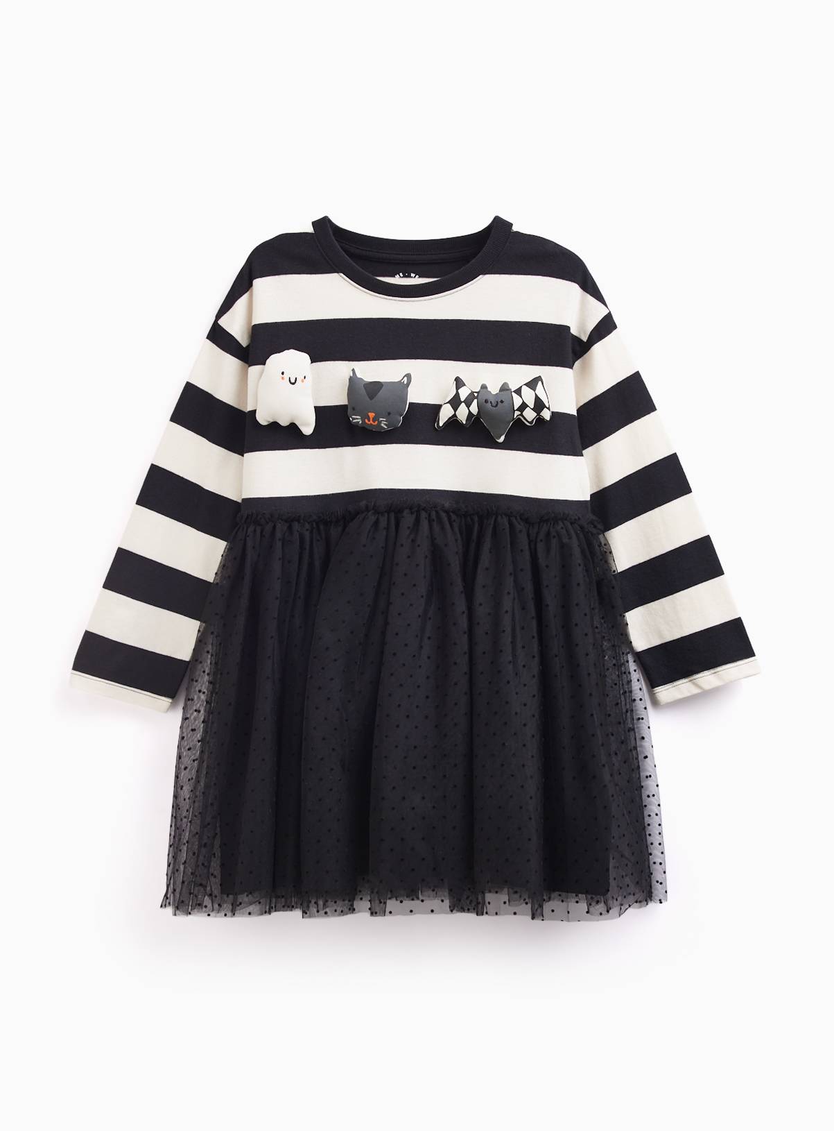 Black & White Striped Halloween Mesh Dress  7-8 years - Image 1