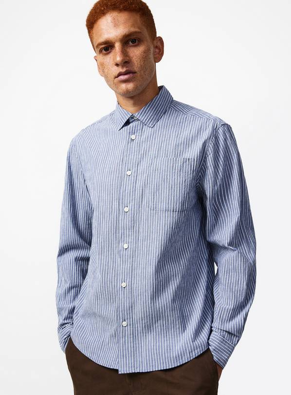 Navy Blue Stripe Seersucker Shirt M