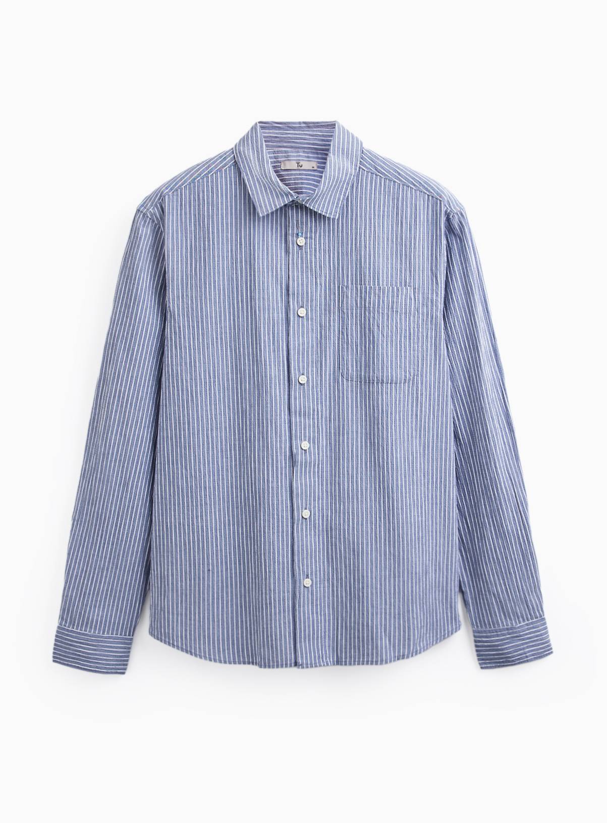 Navy Blue Stripe Seersucker Shirt XXXXL - Image 3
