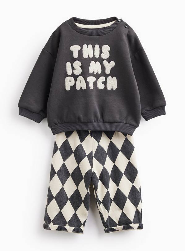 Blue Sweatshirt & Black Diamond Trousers 2-Piece Set 9-12 months
