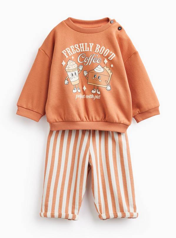 Orange Freshly Boo’d Halloween Sweatshirt & Stripe Trouser Set 9-12 months