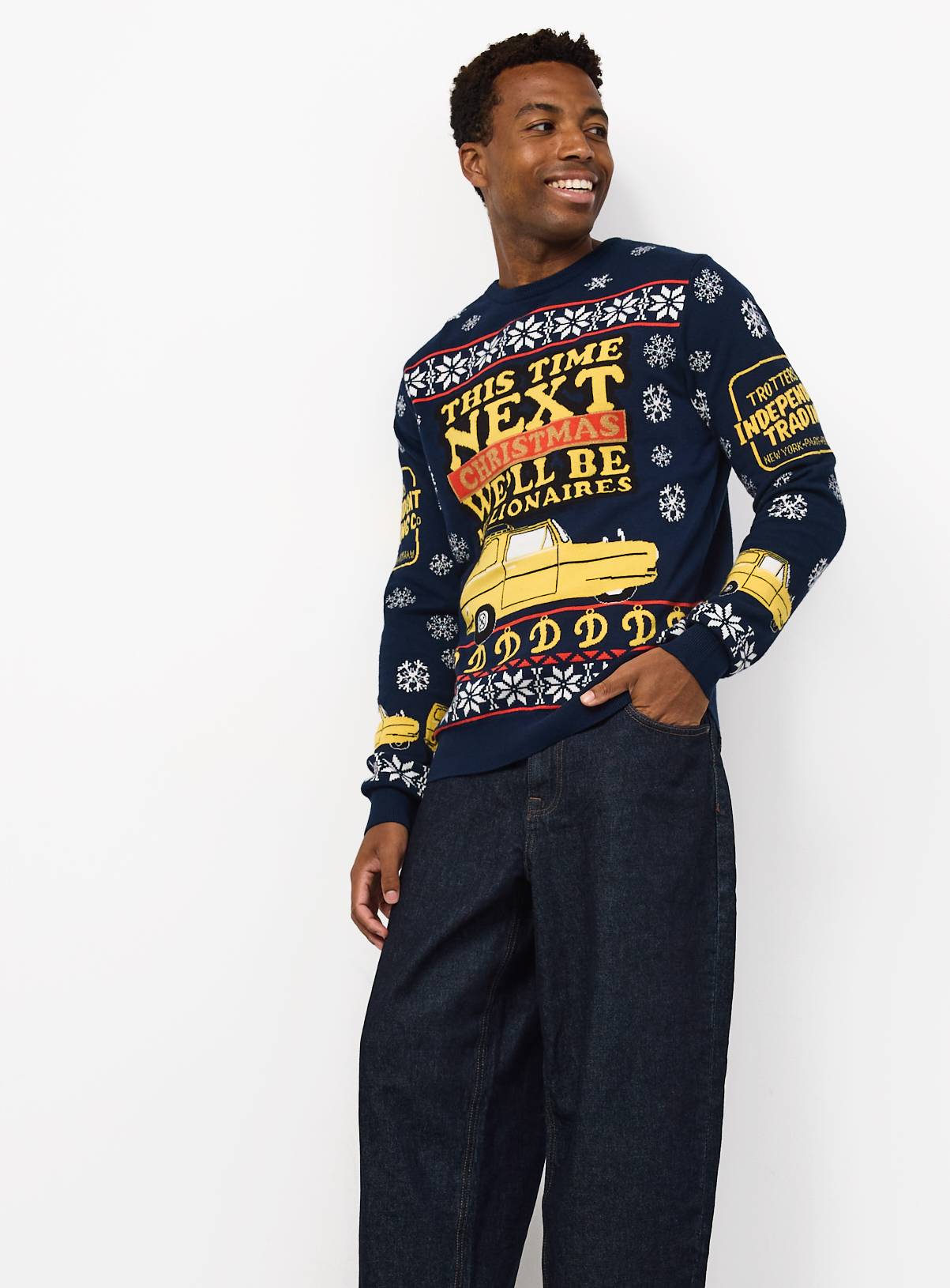 Navy Knitted Only Fools and Horses Christmas Jumper S - Image 1