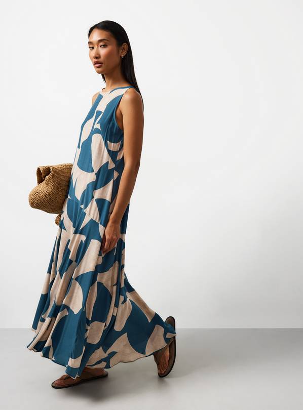 Teal Geo Print Midi Sleeveless Dress 16