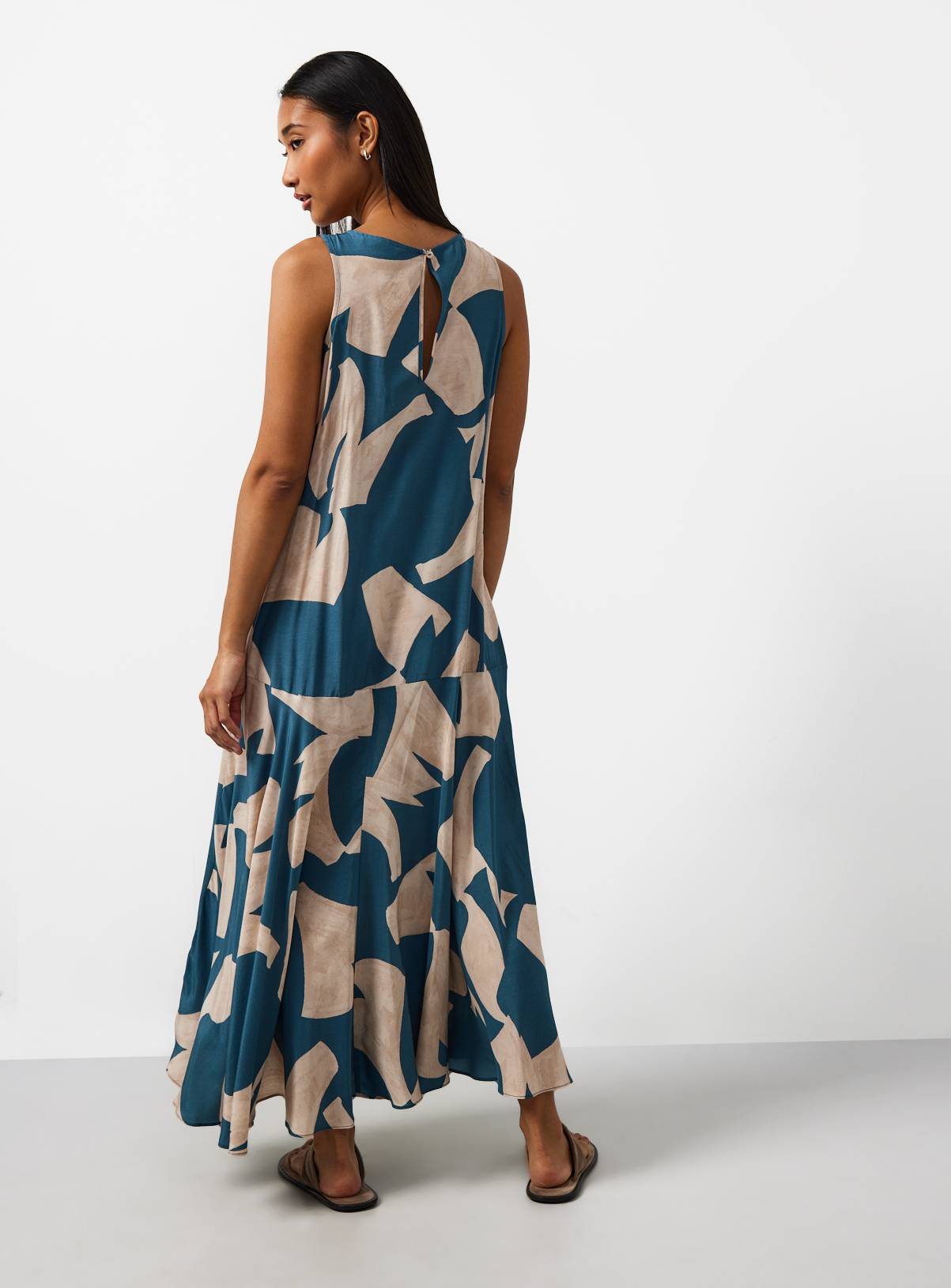 Teal Geo Print Midi Sleeveless Dress 8 - Image 4