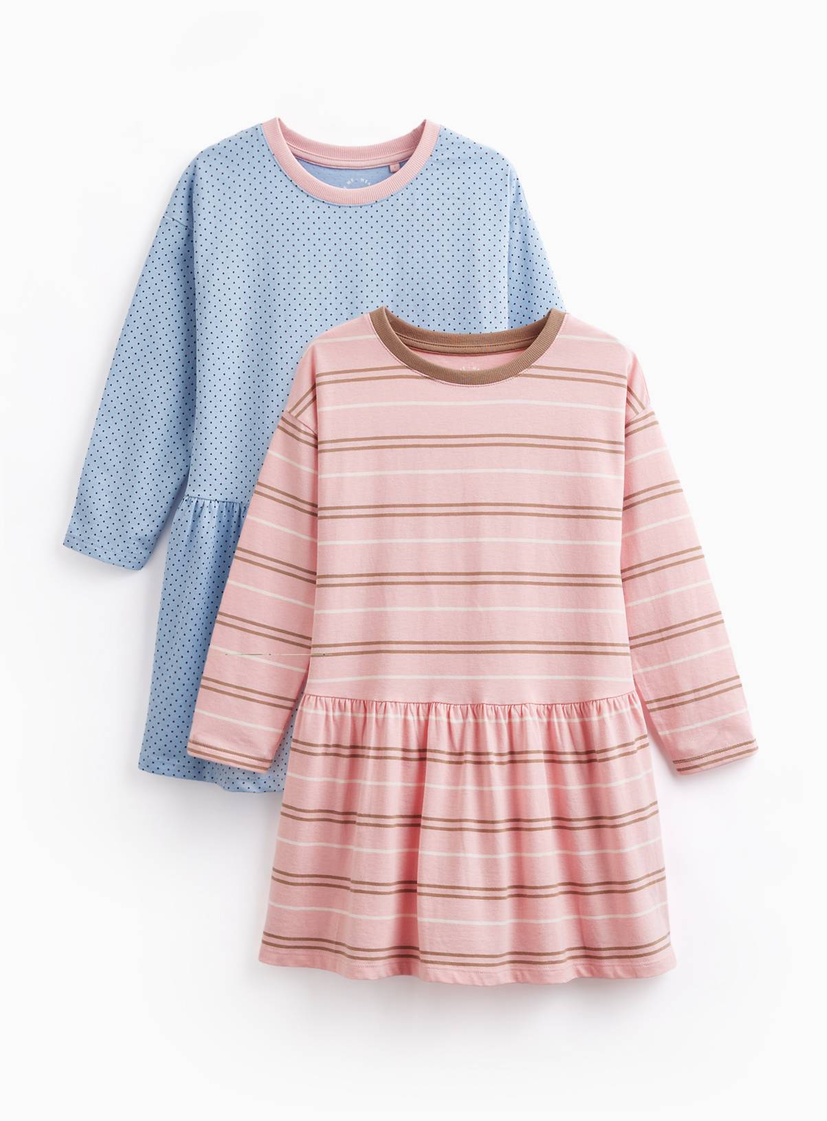 Polka Dot & Stripe Print Drop Hem Dresses 2 Pack 7-8 years - Image 1