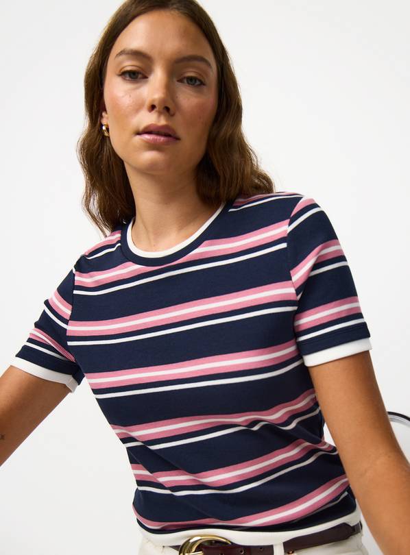 Navy Stripe Print Mock Layer T-Shirt 8