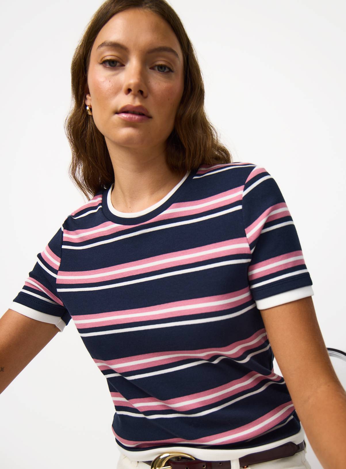Navy Stripe Print Mock Layer T-Shirt 16 - Image 1