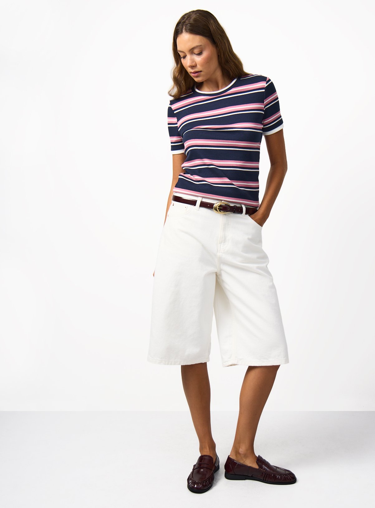 Navy Stripe Print Mock Layer T-Shirt 16 - Image 2 thumbnail