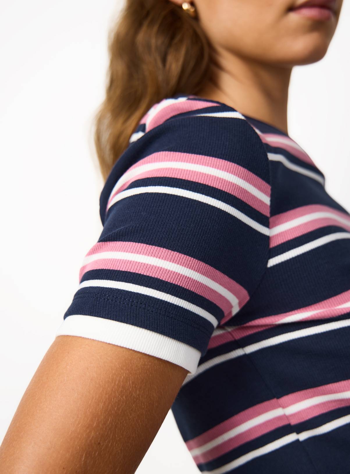 Navy Stripe Print Mock Layer T-Shirt 16 - Image 3