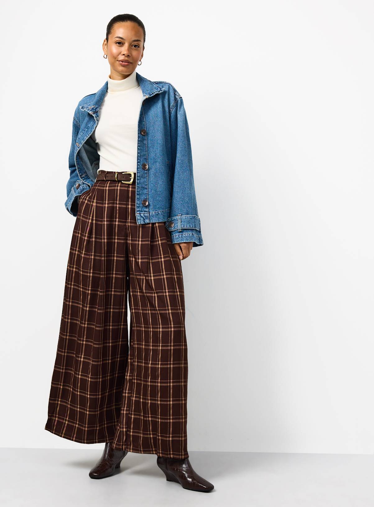 Brown Checked Wide Leg Trousers 16S - Image 2
