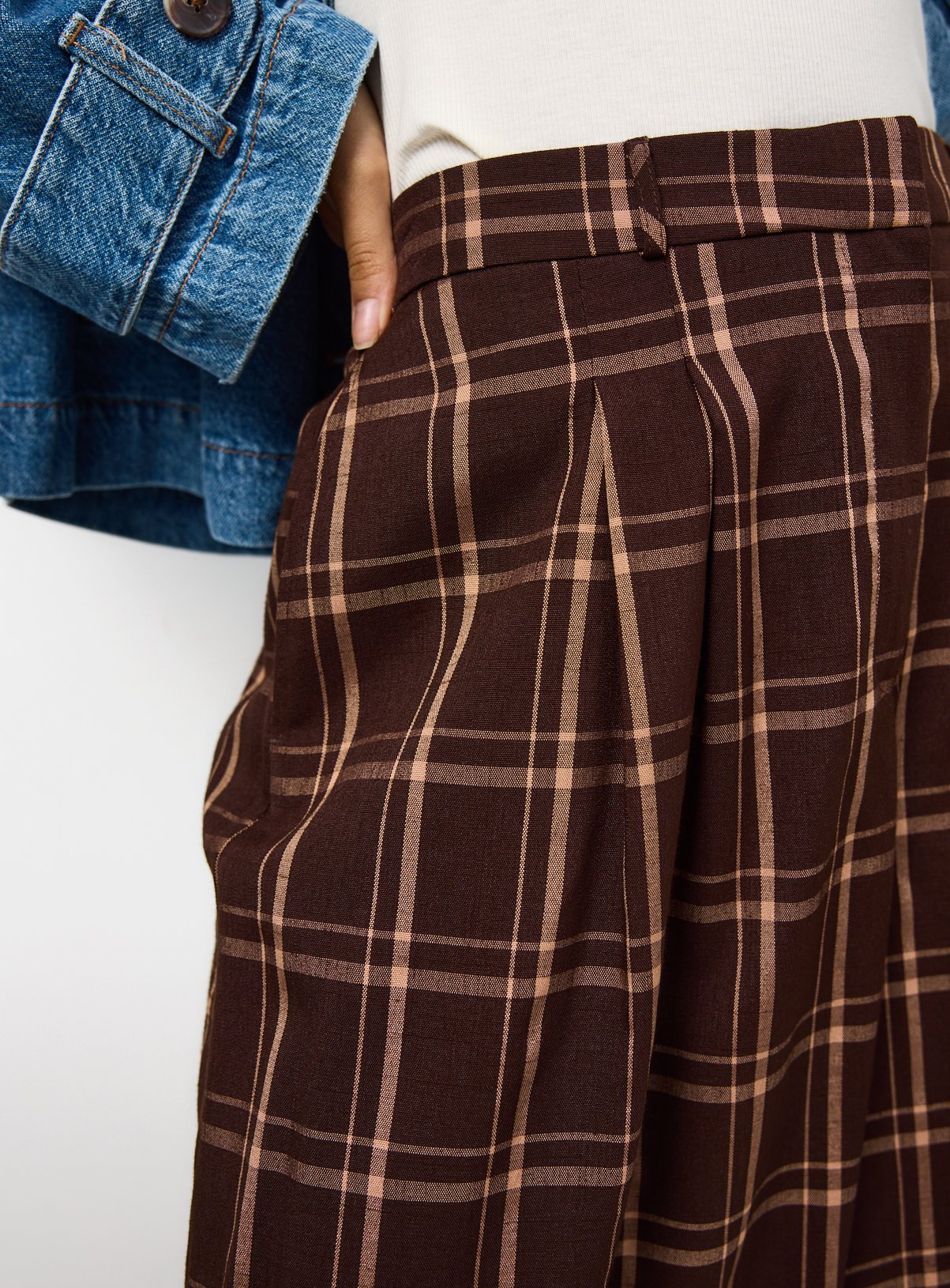 Brown Checked Wide Leg Trousers 16S - Image 3 thumbnail