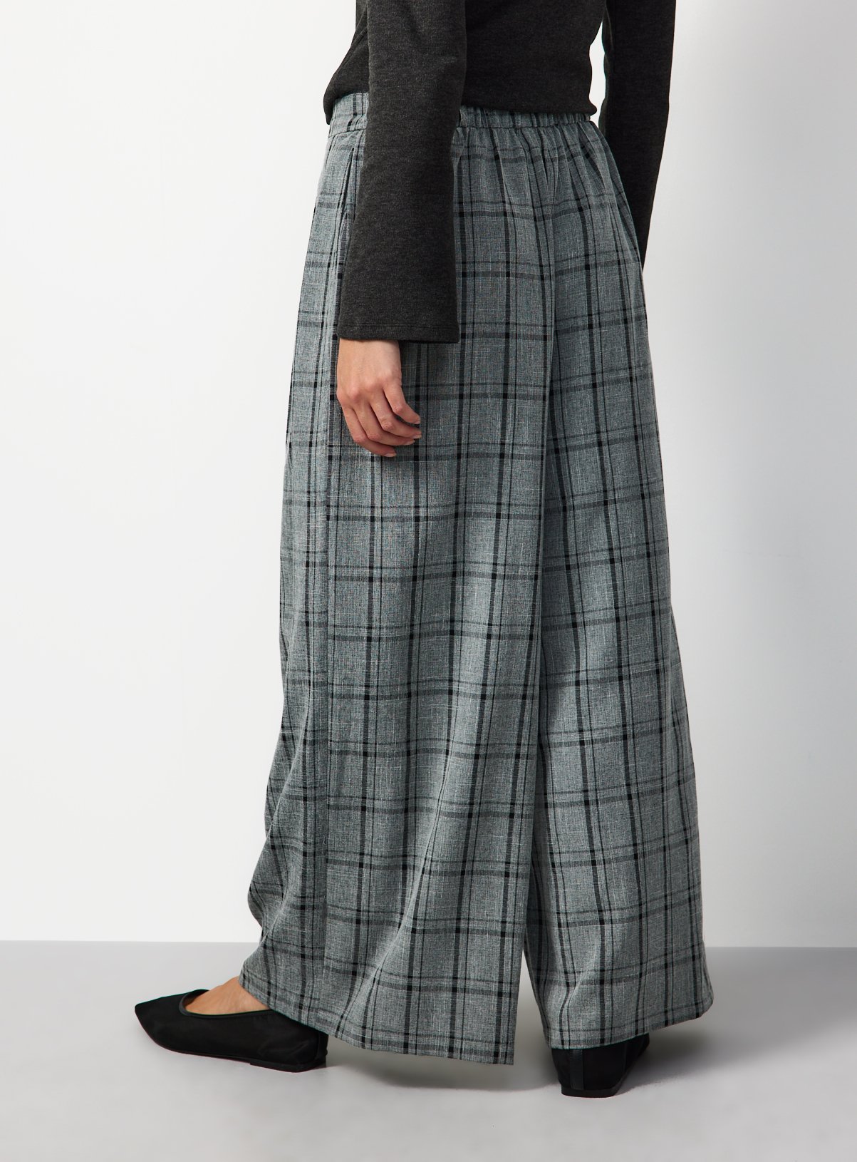 Grey Checked Wide Leg Trousers 10S - Image 4 thumbnail