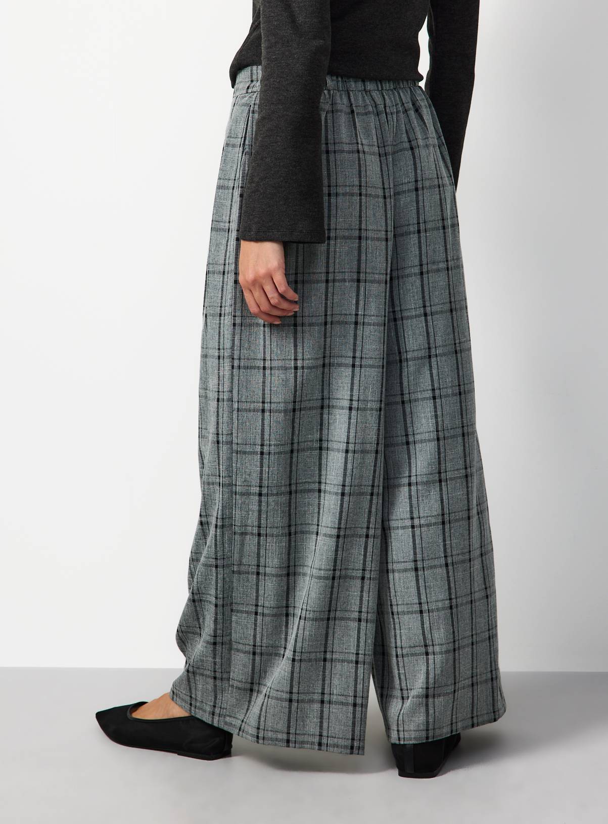 Grey Checked Wide Leg Trousers 10S - Image 4