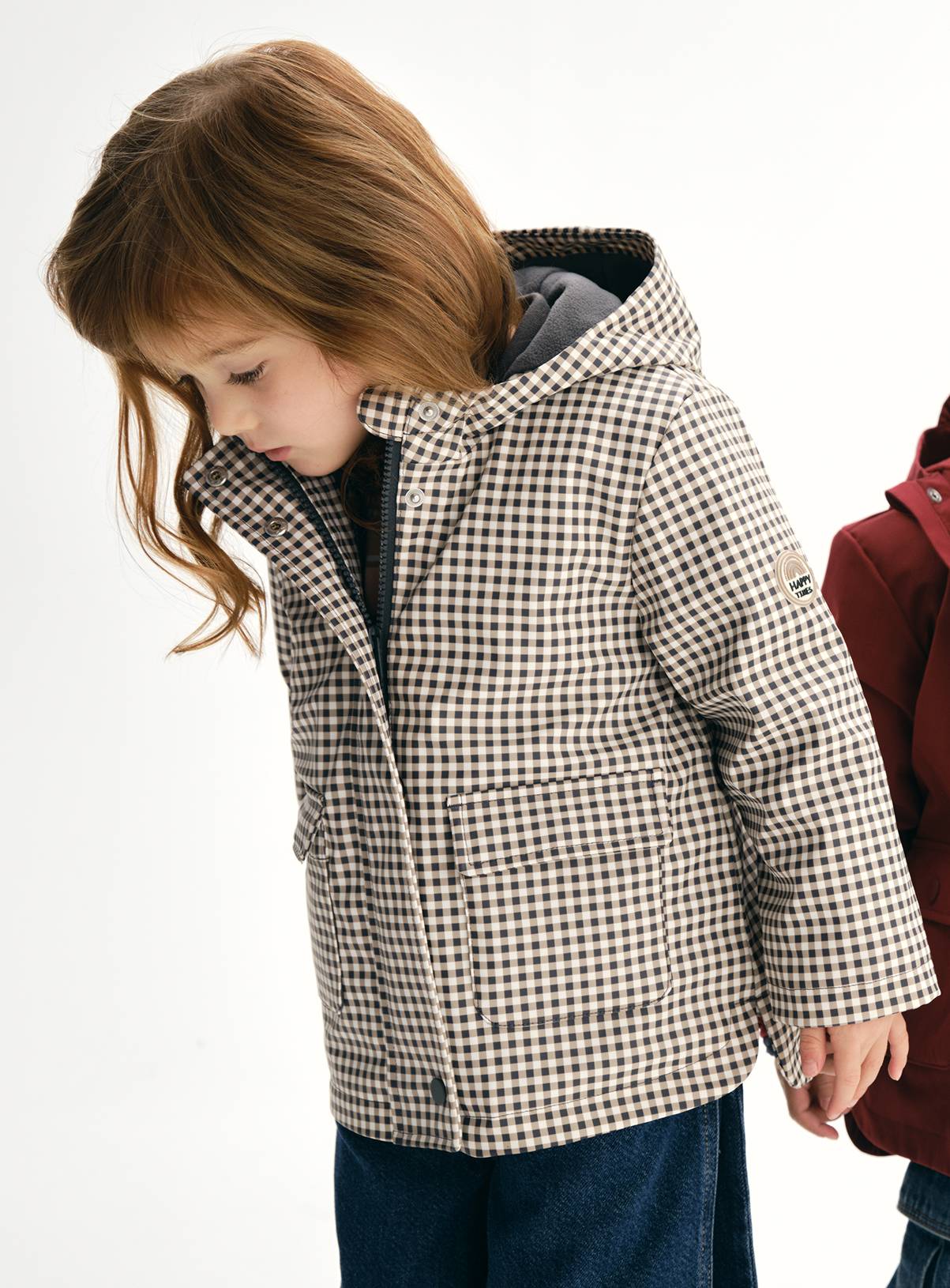 Mono Gingham Print Fleece Lined Mac 7-8 years - Image 1