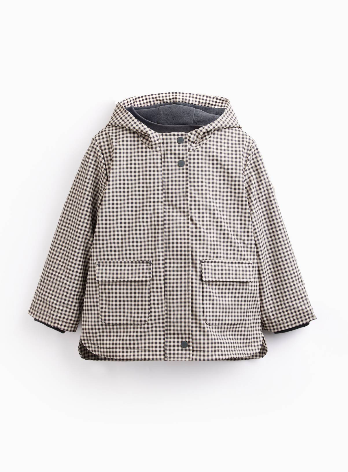 Mono Gingham Print Fleece Lined Mac 7-8 years - Image 2