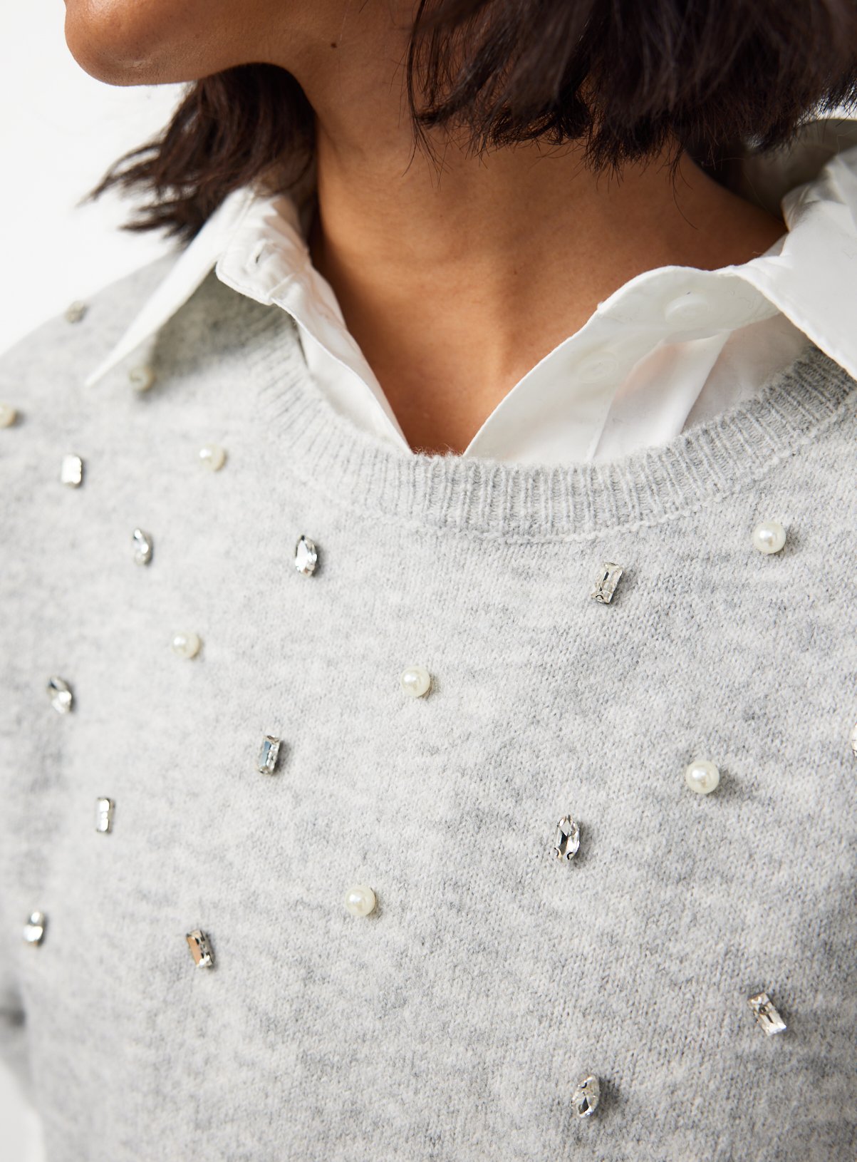 Grey Jewel Detail Knitted Top S - Image 3 thumbnail
