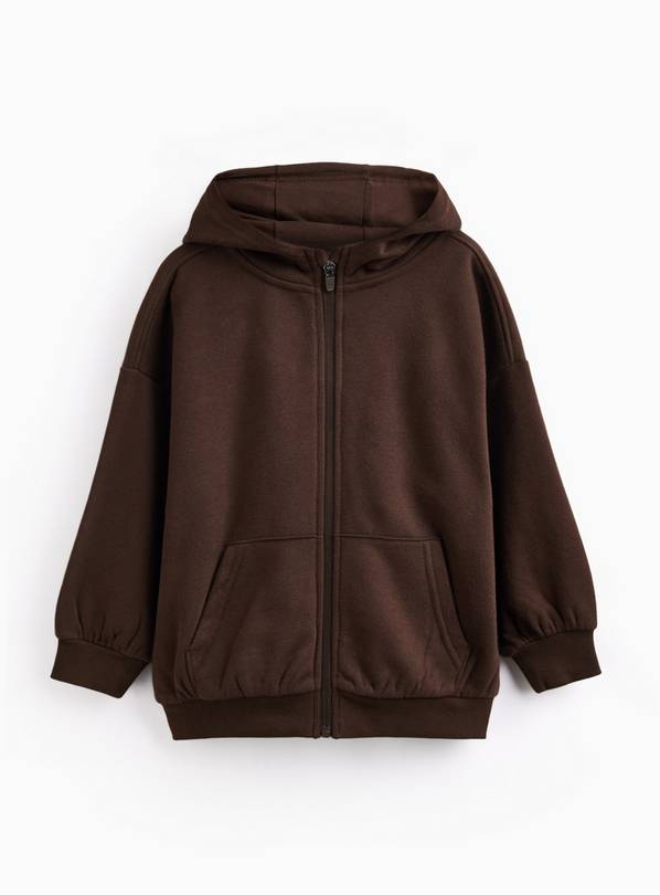 Brown Zip-Through Kangaroo Pocket Hoodie  7 years