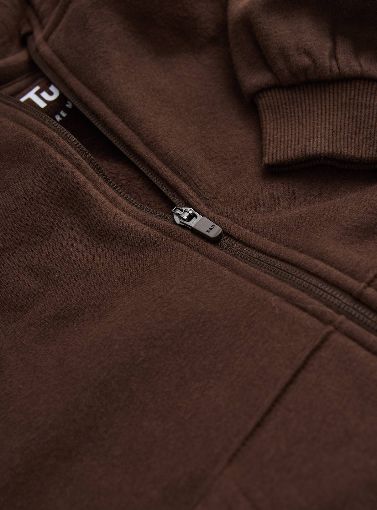 Brown Zip-Through Kangaroo Pocket Hoodie  13 years - Image 2