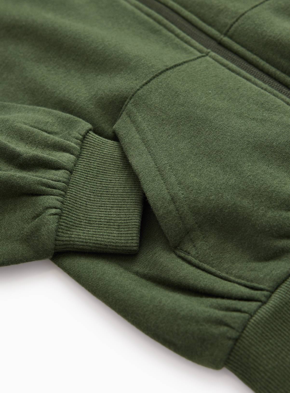 Khaki Zip-Through Kangaroo Pocket Hoodie  11 years - Image 2