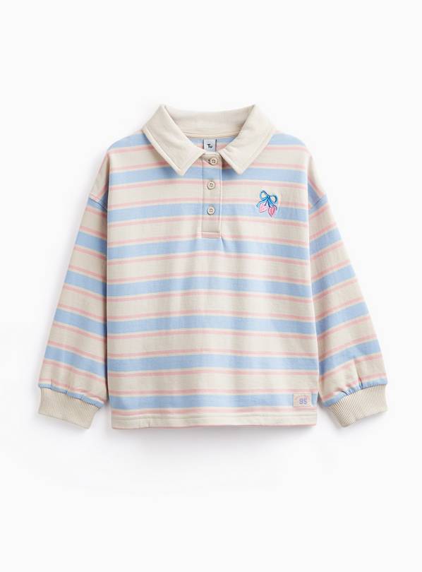 Cream & Blue Rugby Stripe Top 3-4 years