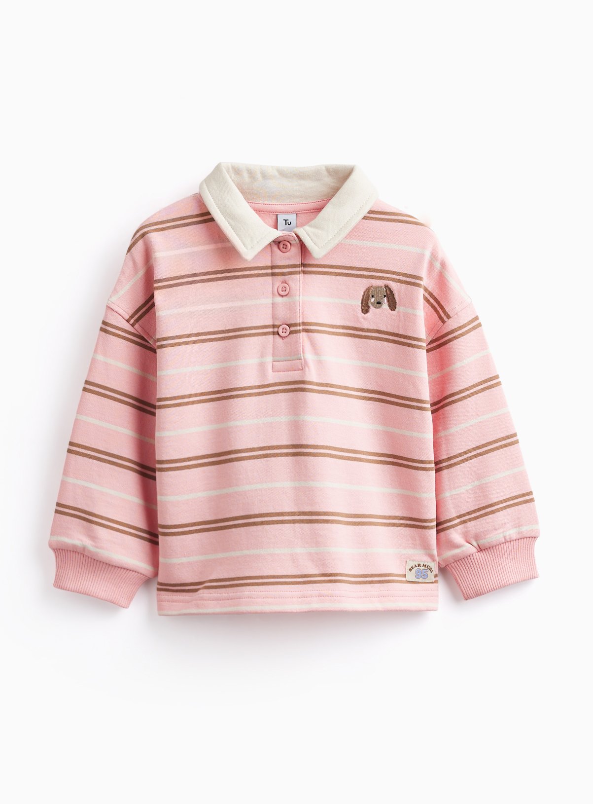 Cream & Pink Rugby Stripe Top 7-8 years - Image 1 thumbnail