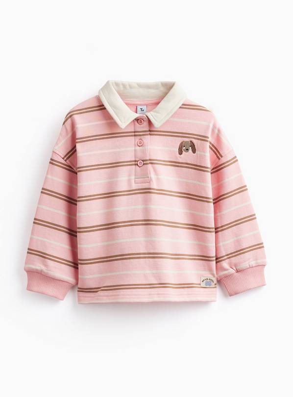 Cream & Pink Rugby Stripe Top 6-7 years