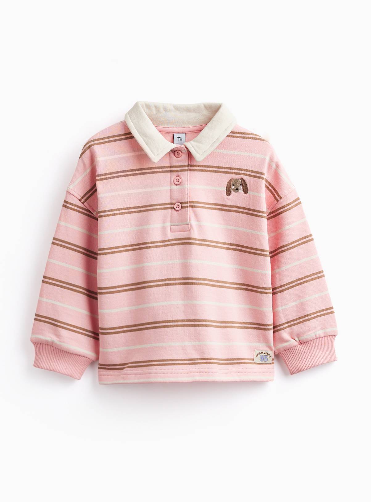 Cream & Pink Rugby Stripe Top 7-8 years - Image 1