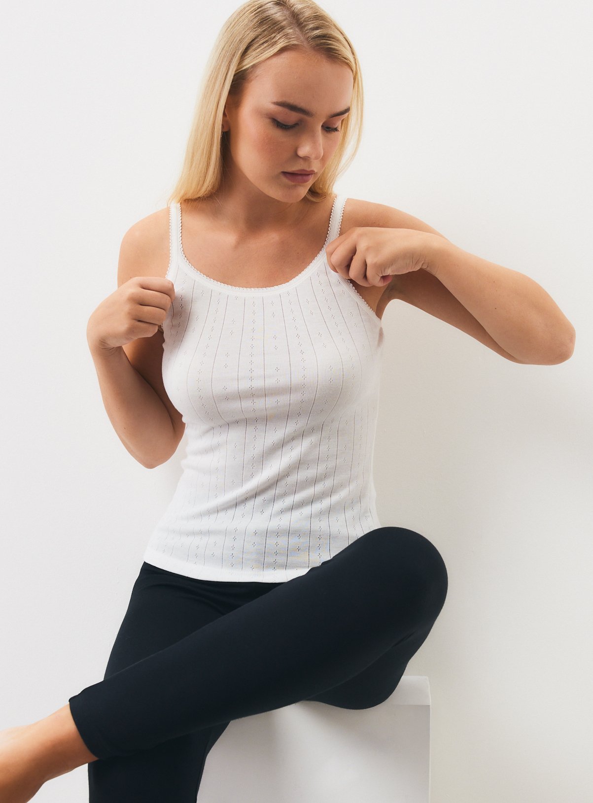 Cream Thermal Pointelle Camisoles 2 Pack XS - Image 2 thumbnail