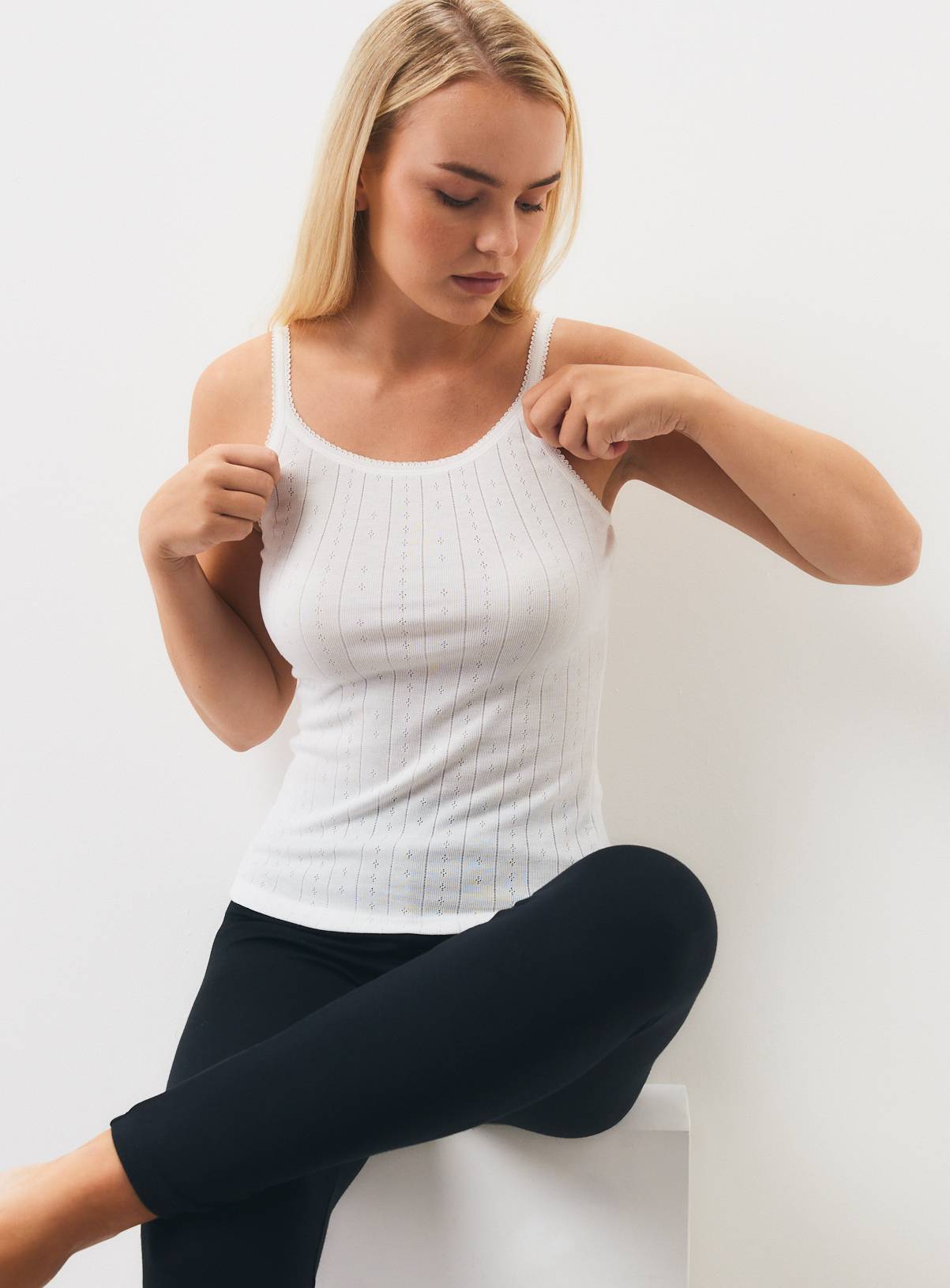 Cream Thermal Pointelle Camisoles 2 Pack XS - Image 2